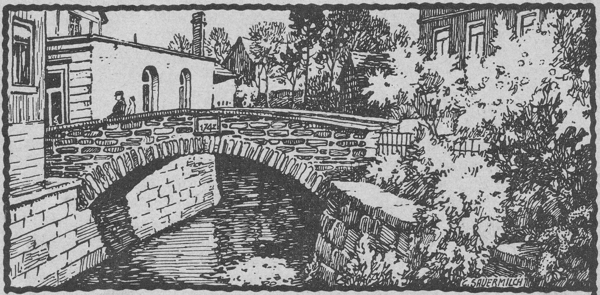 Zeichnung der Eschershäuser Lennebrücke von C. Sauermilch 1941-12